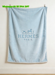 Hermes Light Blue Equestrian Carriage Flannel Throw Blanket IMG_5295